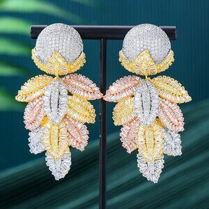 Missvikki Luxury Big Drop Pendant Earrings For Women Bridal Wedding